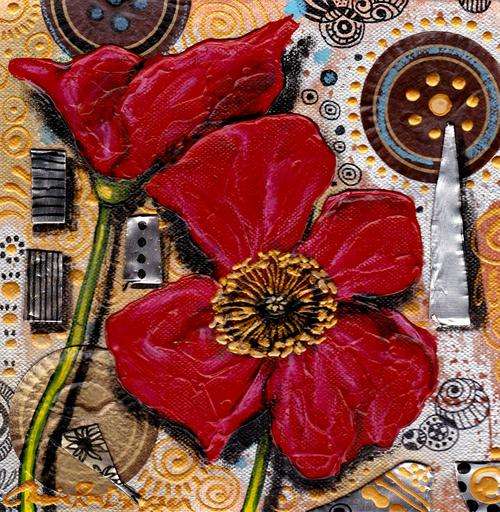 RED POPPIES II --- Original Painting on Boxed Canvas by SA Artist --- 200 x 200 x 40