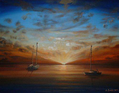 Cherie Dirksen Original - YACHTS ON THE HORIZON' -  Acrylic Painting - FREE COURIER!!!