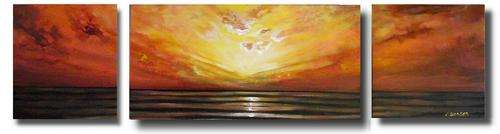 OVER 1 METRE LONG!!! --- Cherie Dirksen Original TRIPTYCH Acrylic Painting -- 'PANORAMIC SUNSET'