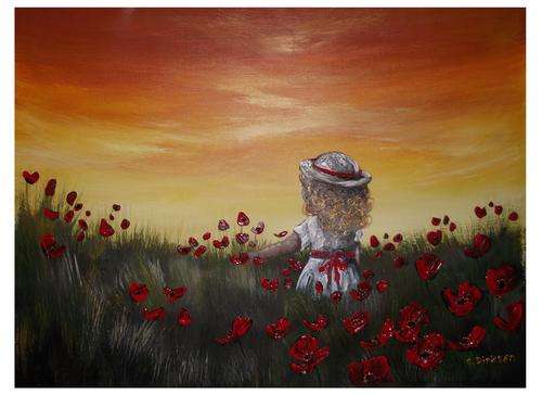 'PICKING THE POPPIES' - (61cm x 46cm) Original Painting by SA Artist, Cherie Dirksen
