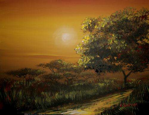 'SUNSET IN THE BUSHVELD' ---  Original Acrylic Painting by South African artist, Cherie Dirksen