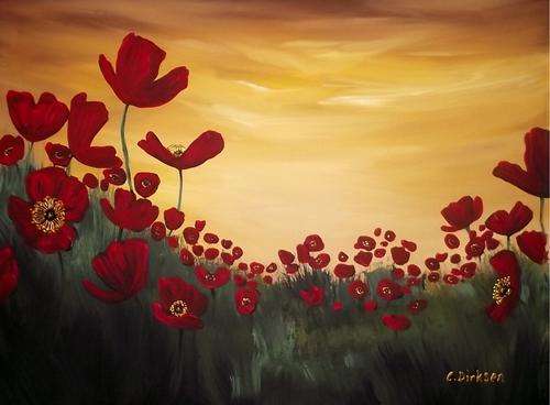 'RED POPPY FIELD' by Cherie Dirksen --- Original Acrylic on Canvas --- 610mm x 460mm