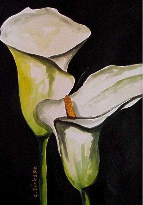 'WHITE ARUM LILIES'  ---  Mounted Original by South African artist, Cherie Dirksen