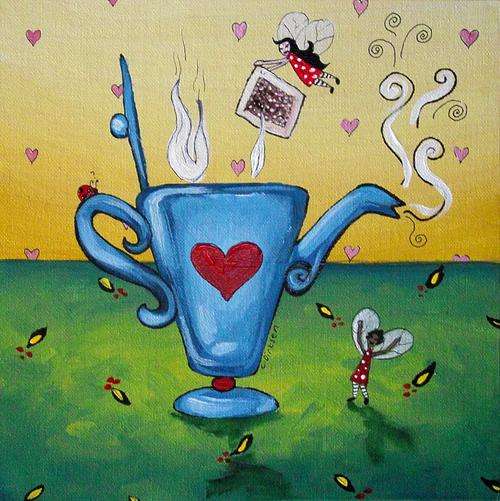 TEA-MAKING FAIRIES   ---  ORIGINAL Acrylic Painting  --  SA Artist