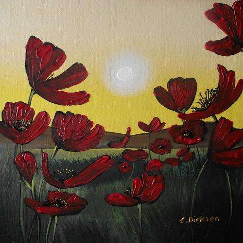 'RED POPPIES IN THE SETTING SUN'   ---  ORIGINAL Acrylic Painting  --  SA Artist, Cherie Dirksen