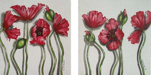 'RED POPPIES' --- 2 Separate Original Paintings by SA artist, Cherie Roe Dirksen