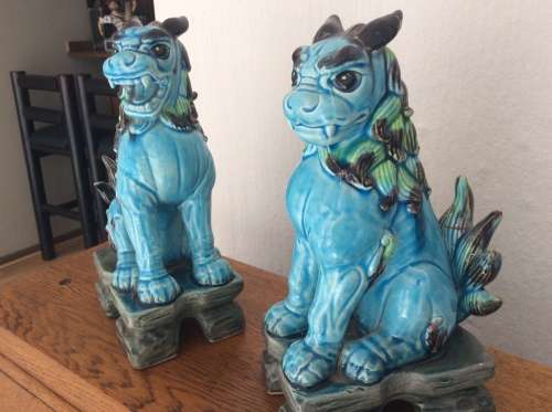 Vintage Foo Dogs - Turquoise Blue Chinese Foo Dog or Temple Guardian Lion