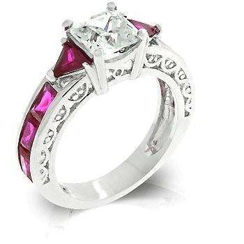 ((( RED RUBY & CZ PRINCESS CUT ))))