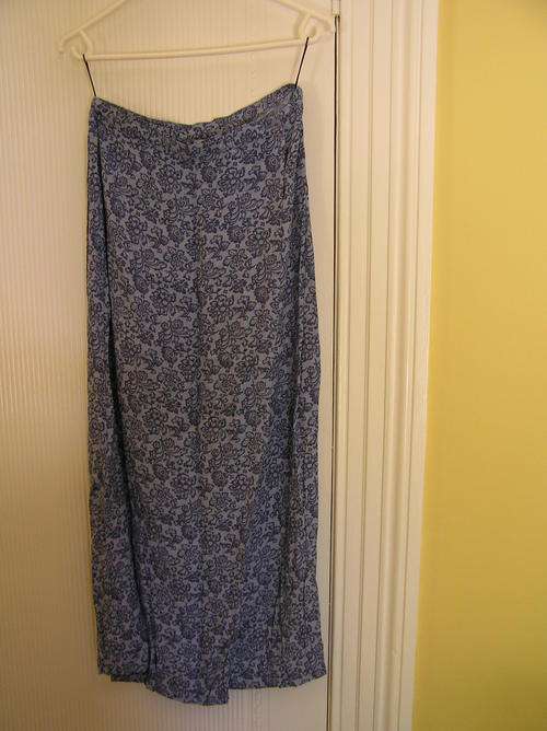 Ladies classic cross over skirt in blue paisley  fabric - size 36