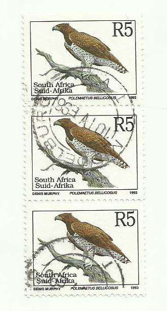 South Africa 1993. Endangered Fauna.R5 Eagle Strip of 3 Used. Not Hinged