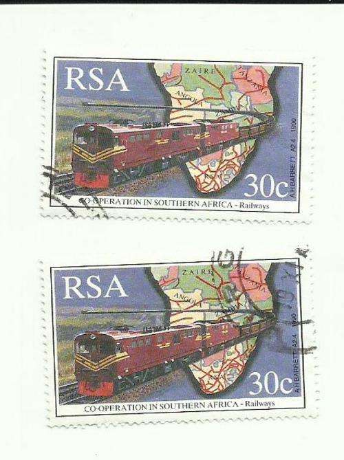 South Africa 1990. Elec. Train 30c 2 stamps used. Not hinged