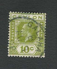 Ceylon 1921 - 27 King George V 10c Olive Green used