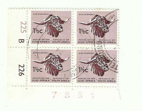 South Africa 1967 1&1/2c control block of 4