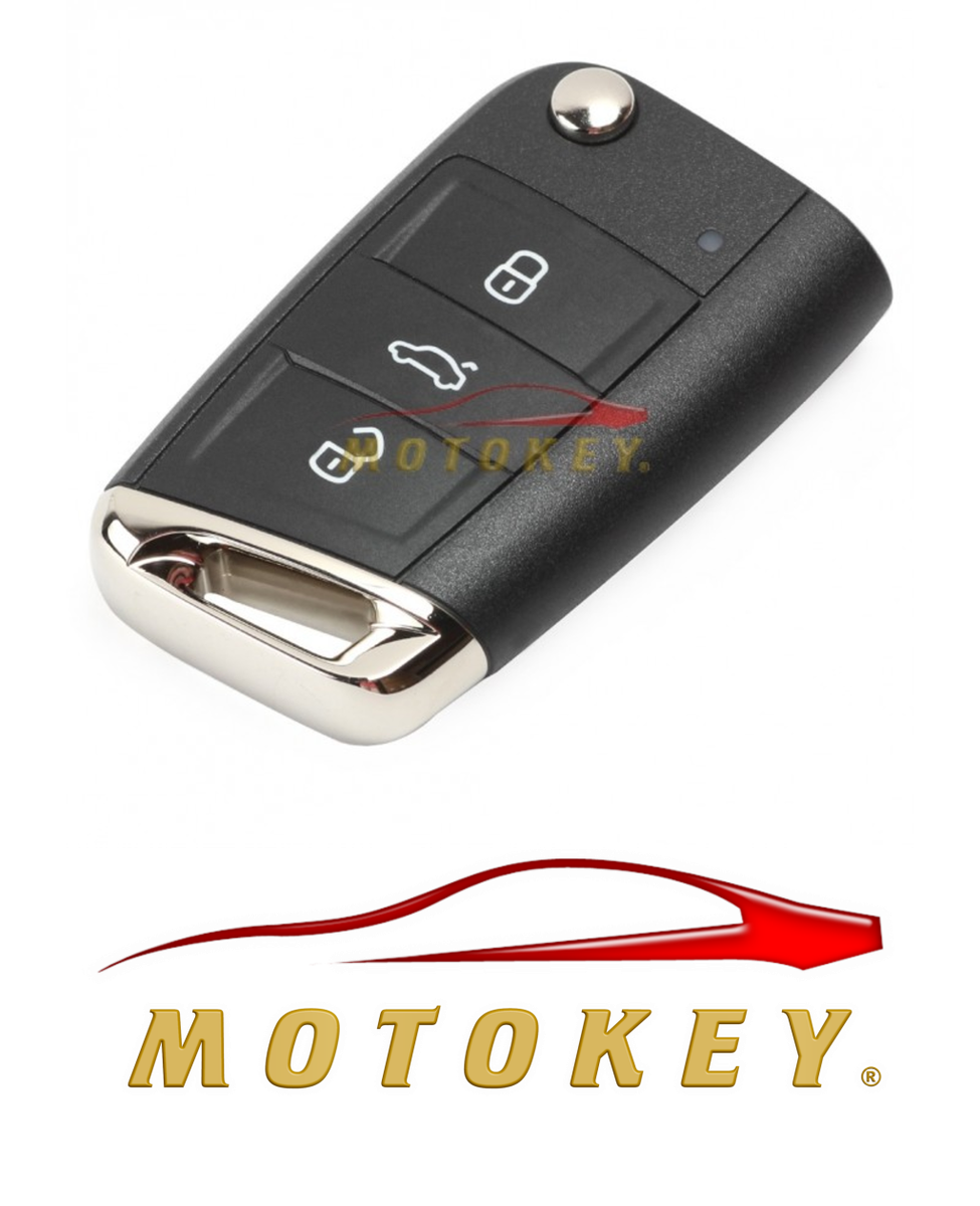 VW Golf 7 / Polo Tsi MK7 - 3 Button Key Case Semi Chrome - HU162 Blade