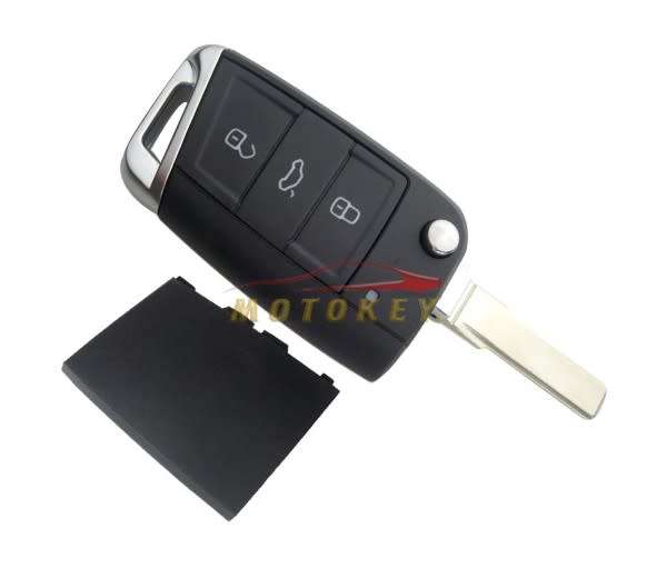 VW Golf 7 / Polo Tsi MK7 - 3 Button Key Case Semi Chrome - HU162 Blade