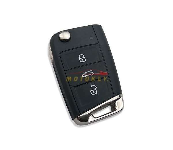 VW Golf 7 / Polo Tsi MK7 - 3 Button Key Case Semi Chrome - HU162 Blade