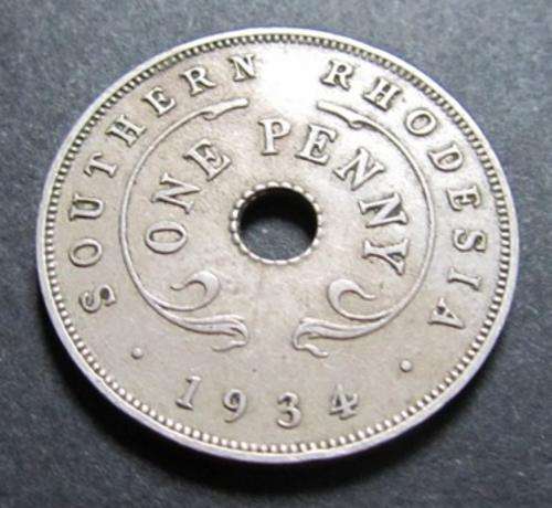 *XF* 1934 Penny George V - SOUTHERN RHODESIA. LOW MINTAGE!