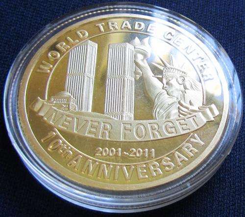 NEW TO BIDORBUY!! PROOF 9/11 24K GOLD PLATED COMMEMORATIVE COIN! NEVER FORGET!