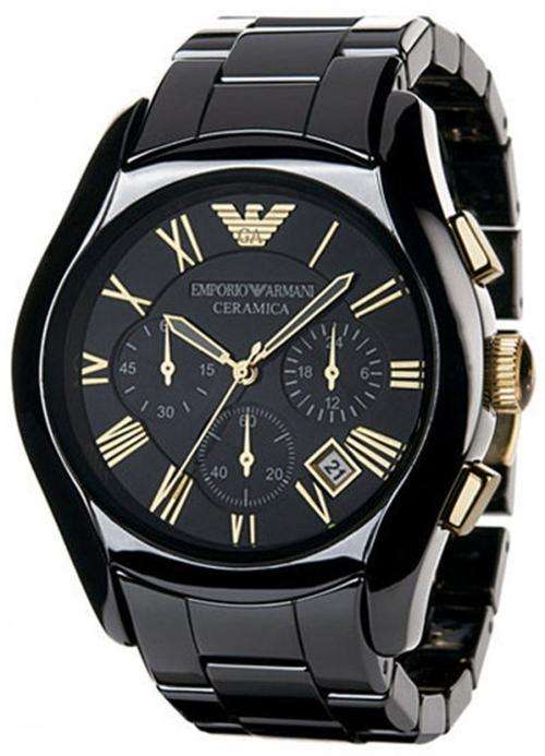 **CLASSIC** EMPORIO ARMANI AR 1413 ROSE GOLD BLACK CERAMICA CHRONOGRAPH MENS WATCH + CLEANING CLOTH