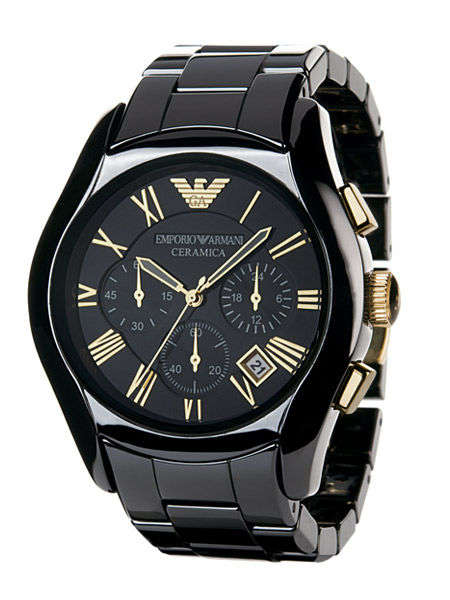 100% AUTHENTIC EMPORIO ARMANI AR1413 BLACK CERAMICA ROSE GOLD CHRONOGRAPH MENS WATCH