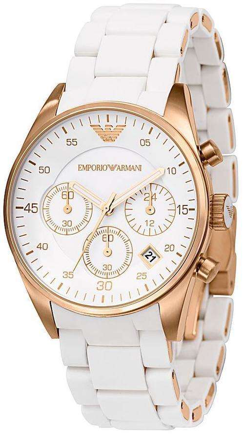 100% AUTHENTIC EMPORIO ARMANI AR5920 WHITE & ROSEGOLD CHRONOGRAPH LADIES WATCH WITH CLEANING CLOTH