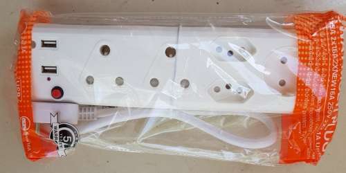 5 Way Multi Plug 2 X 16A, 2 X New 6A, Shuko 5A, 2X2.1A USB