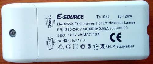E-SOURCE ELECTRONIC TRANSFORMER FOR LV-HALOGEN LAMPS 35-120W 220-240V