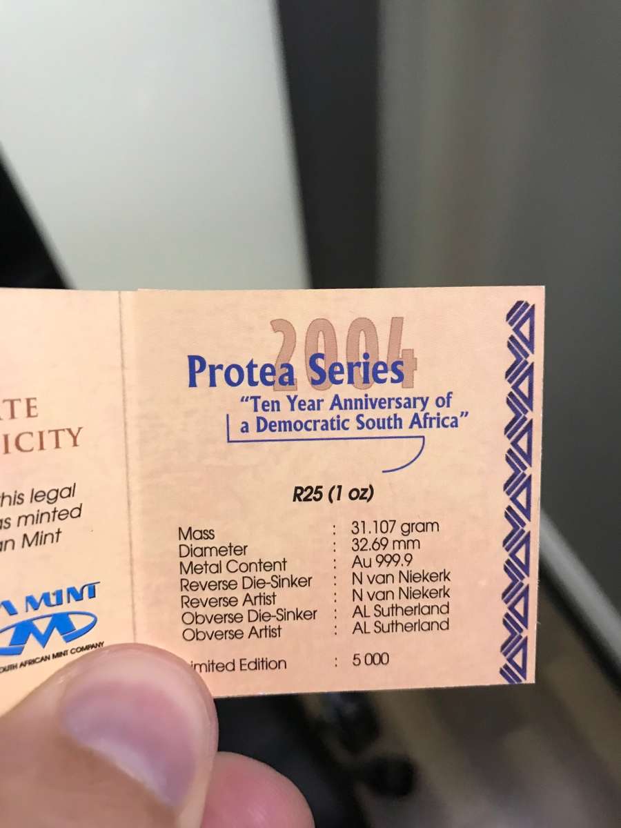 2004 Protea Mandela 10 Year Democracy Anniversary 1oz Gold 24 Carat | RARE |