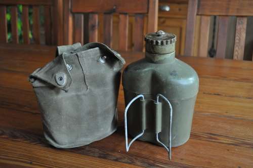 Vintage Army Water Bottle Canteen Cup With Pouch