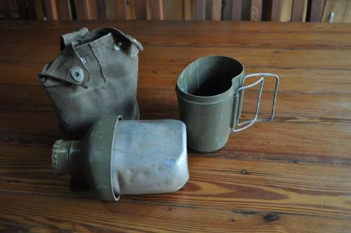 Vintage Army Water Bottle Canteen Cup With Pouch