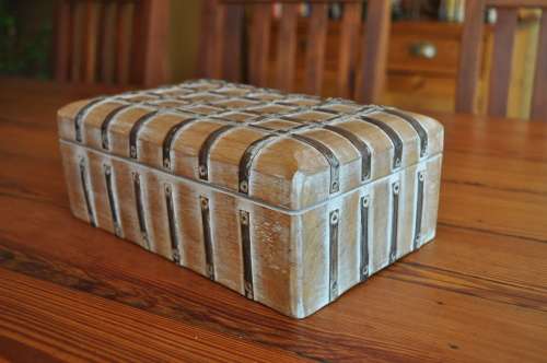 Wooden Jewelry Box With Metal Strips