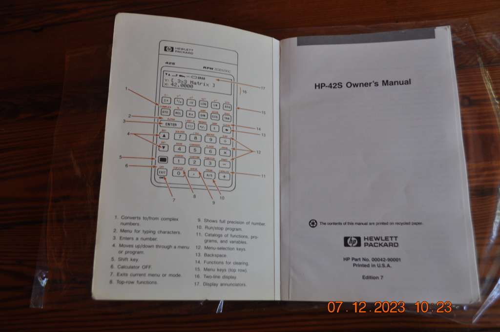 Hewlett Packard HP-42S Original Owners User Manual