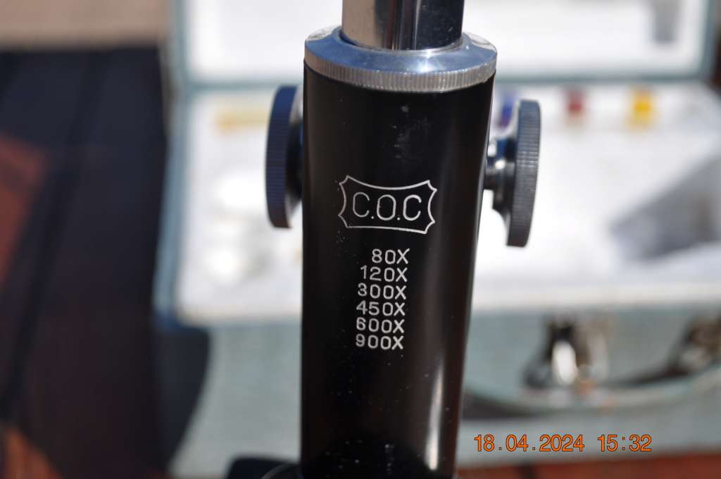 Vintage COC Microscope In Wooden Box