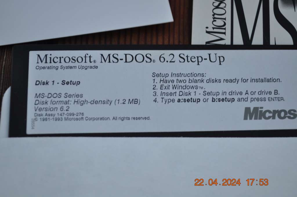 Microsoft MS-Dos 6.2 Setup Operating System