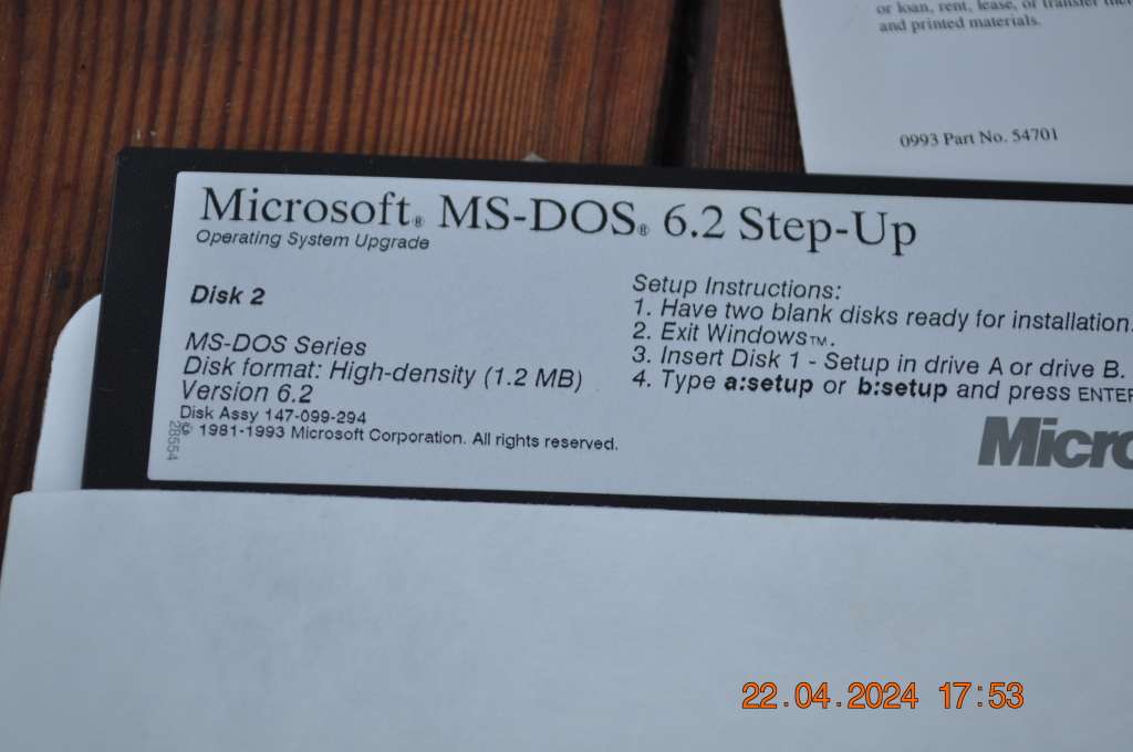 Microsoft MS-Dos 6.2 Setup Operating System