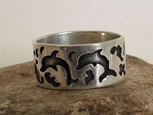 .925 Silver Dolphin Design Wide Ring (Size U)