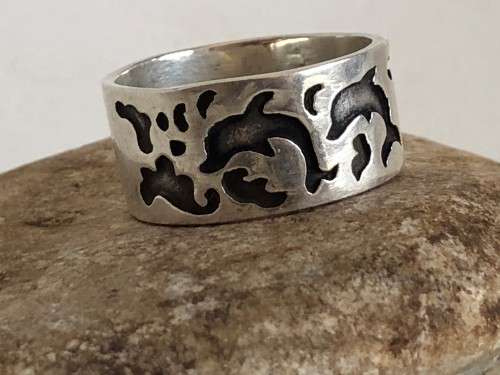 .925 Silver Dolphin Design Wide Ring (Size U)