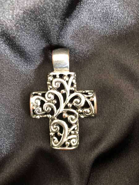 Heavy Vintage Style Silver Tone Cross with Swirl Pattern