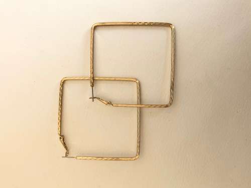 Gold Plated Large Square Retro Earrings
