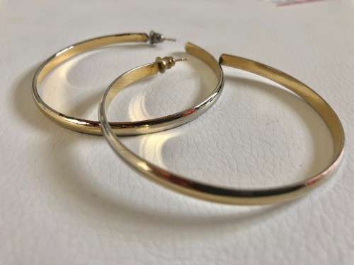 Large Gold Tone Round Thick Hoop Earrings