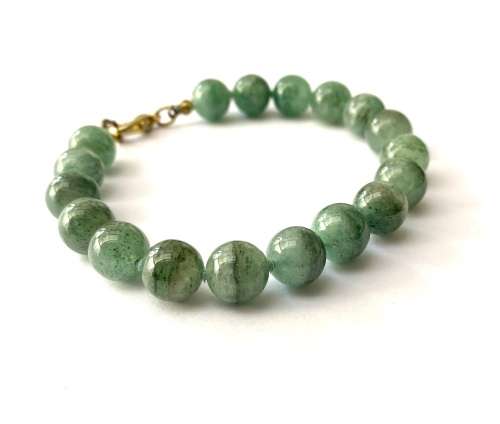 Bracelet - Jade Coloured Semi-precious stones On Thin Rope. Gold Colour Clasp #ML1608