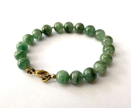 Bracelet - Jade Coloured Semi-precious stones On Thin Rope. Gold Colour Clasp #ML1608