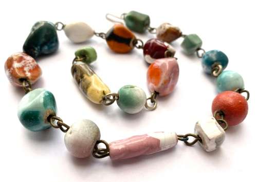 Necklace - Multi-coloured Semi-Precious Stones With Metal Links and Clasp #ML1627