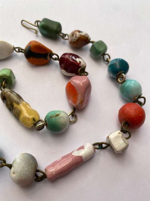 Necklace - Multi-coloured Semi-Precious Stones With Metal Links and Clasp #ML1627