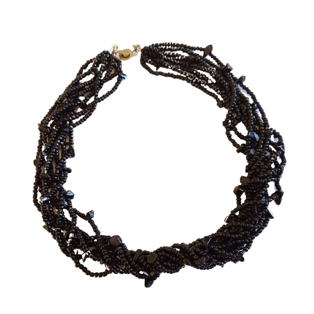 Necklace - Multiple Strand Black Beaded Necklace