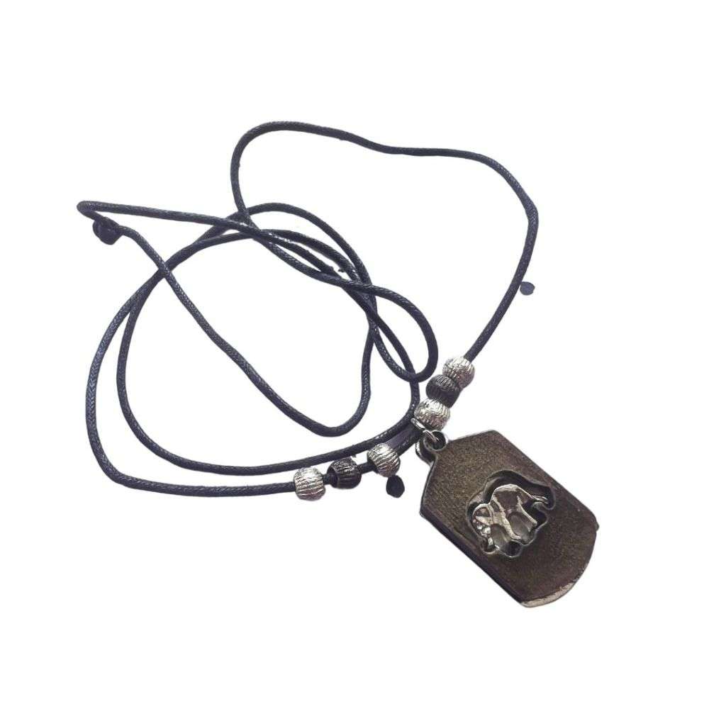 Necklace - Vintage Brass Tone Kruger Park Pendant with Elephant Stencil