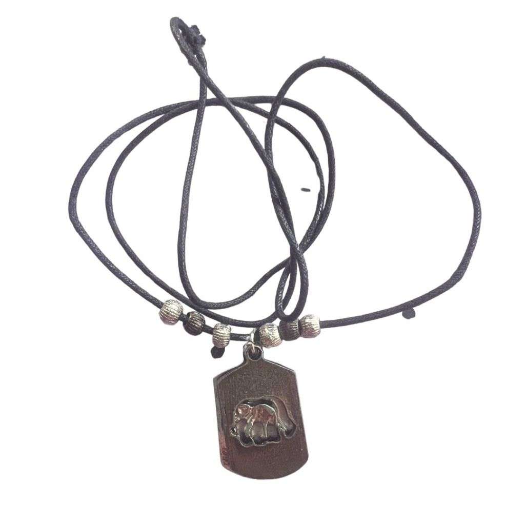 Necklace - Vintage Brass Tone Kruger Park Pendant with Elephant Stencil