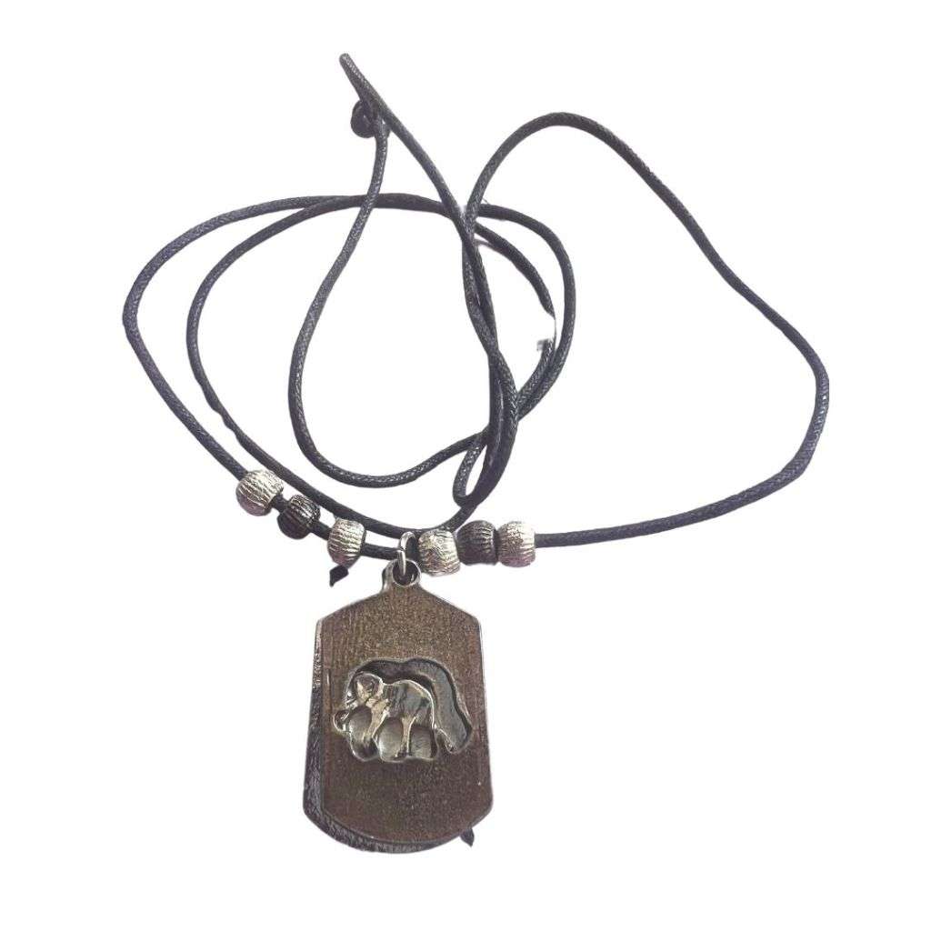 Necklace - Vintage Brass Tone Kruger Park Pendant with Elephant Stencil