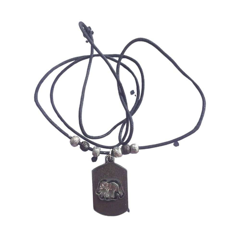 Necklace - Vintage Brass Tone Kruger Park Pendant with Elephant Stencil