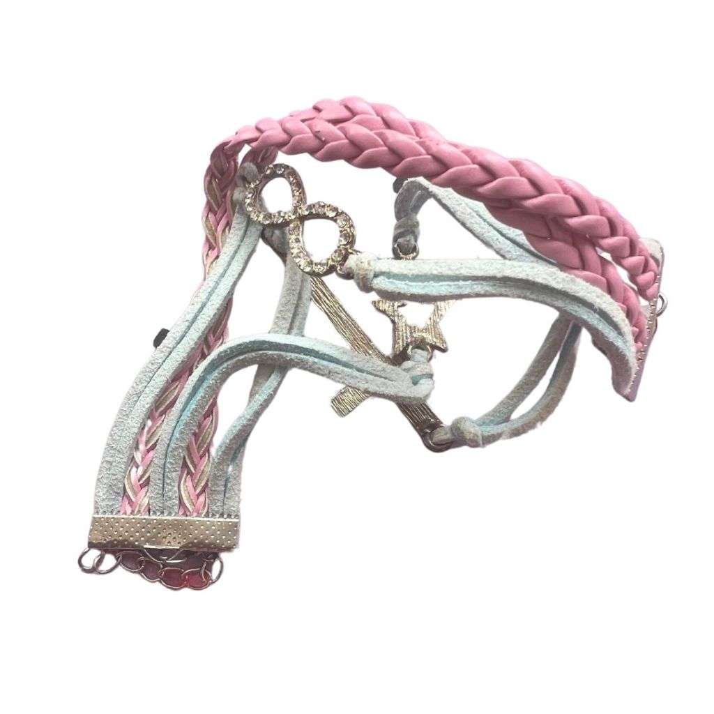 Bracelet - Fun pastel coloured bracelet. 3 Strands with diamanté pendants. Cross, Star & Infinity